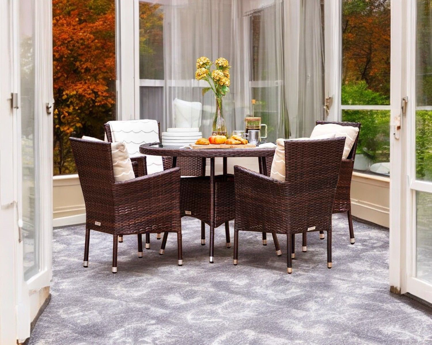 4 Rattan Conservatory Chairs Small Round Dining Table Set In Brown Cambridge Rattan Direct
