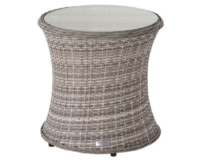 Tall Round Rattan Garden Side Table in Grey