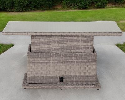 Adjustable Rectangular Rattan Garden Dining Table in Double Flat Grey