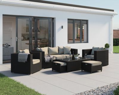 Ascot 3 Seater Rattan Garden Sofa Set in Black and Vanilla