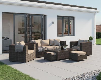 Ascot 3 Seater Rattan Garden Sofa Set in Truffle and Champagne