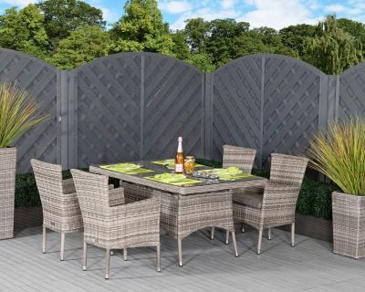 Cambridge 4 Rattan Chairs and Small Rectangular Dining Table Set in Grey