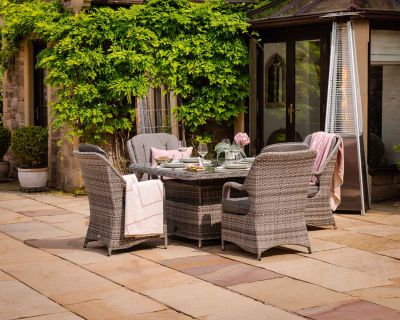 Marseille 4 Rattan Garden Chairs and Square Ice Bucket Dining Table in Grey