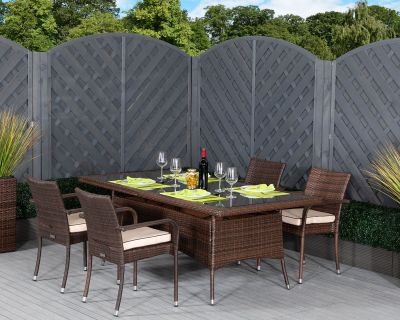Roma 4 Rattan Garden Chairs and Rectangular Table Set in Chocolate and Cream