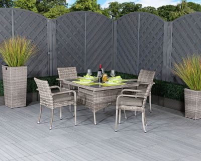 Roma 4 Stackable Chairs and Square Dining Table in Grey