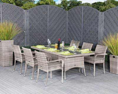 Roma 6 Stackable Chairs and Rectangular Dining Table in Grey