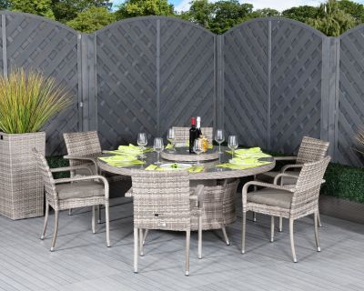 Roma 6 Stackable Chairs and Large Round Dining Table in Grey