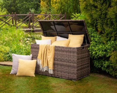 Outdoor Rattan Garden Storage Box in Premium Truffle Brown 