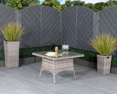 Square Rattan Garden Dining Table in Grey