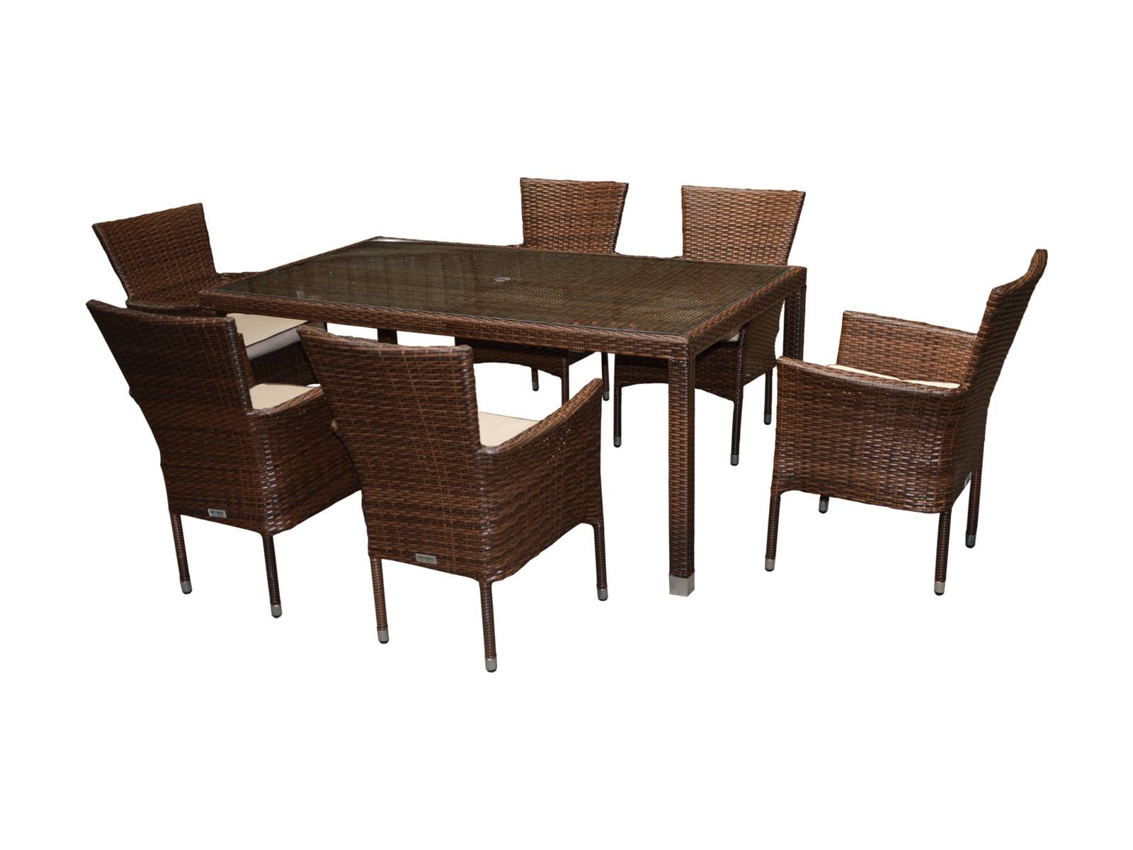 2 Reclining 6 Stackable Rattan Garden Chairs Open Leg Rectangular Table Set In Brown Cambridge Rattan Direct