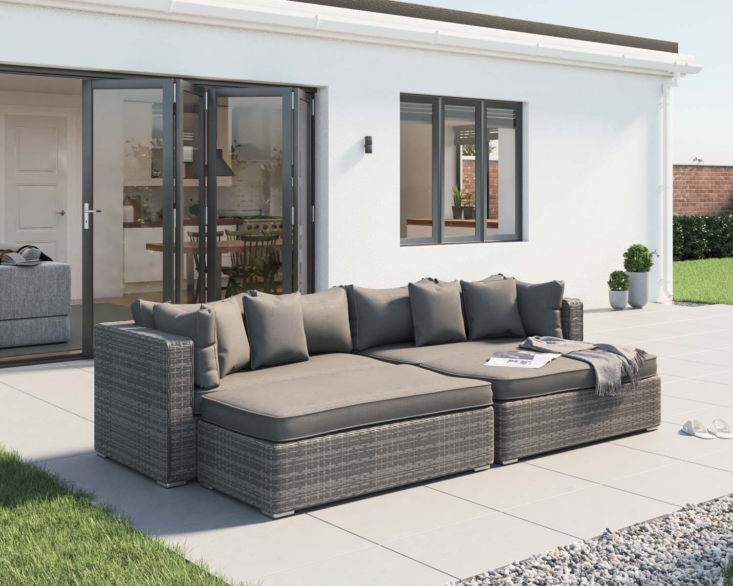 Rattan Garden Day Bed Sofa Set in Grey - Monaco - Rattan Direct