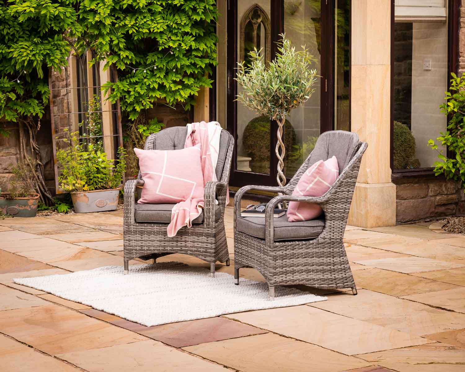 Product photograph of Pair Of Rattan Garden Dining Chairs In Grey - Marseille - Rattan Direct from Rattan Direct