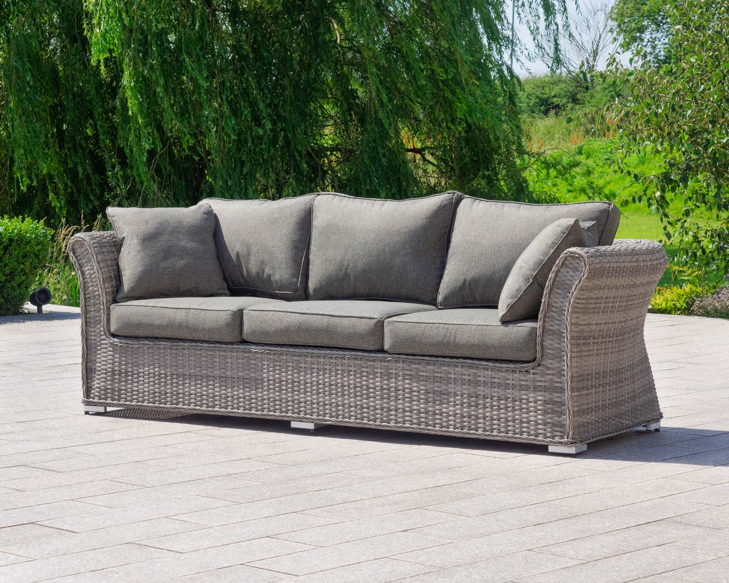 Product photograph of 3 Seater Rattan Garden Sofa In Grey - Lisbon - Rattan Direct from Rattan Direct