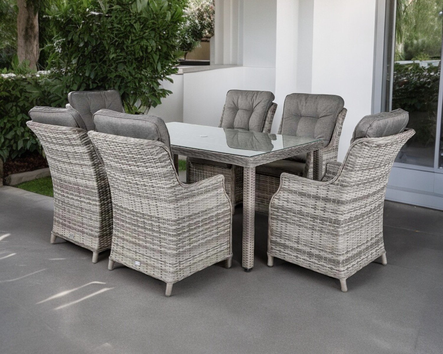 Riviera 6 Dining Chairs Rectangular Open Leg Table In Grey Riviera Rattan Direct