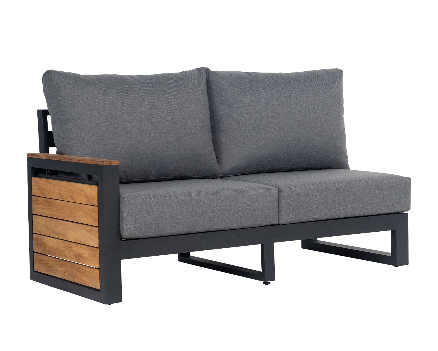 Product photograph of Aluminium Teak Right-hand Sofa Section With Grey Cushions - Sequoyah - Rattan Direct from Rattan Direct