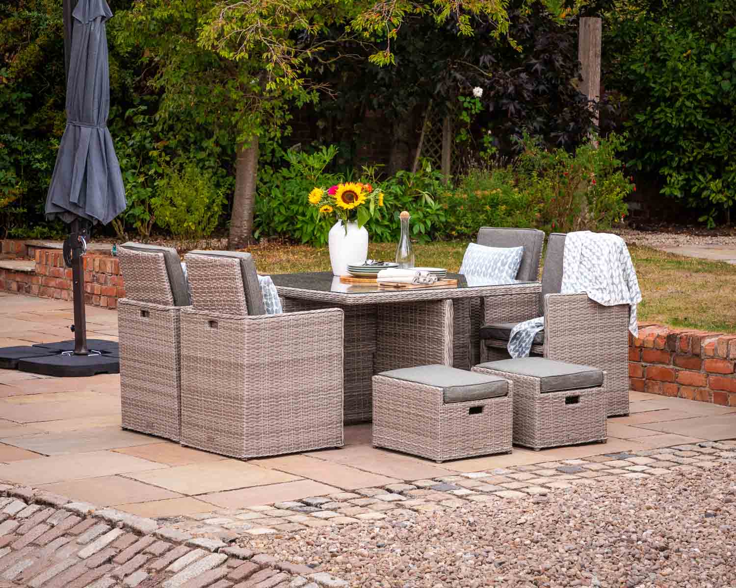 Product photograph of 4 Seat Rattan Garden Cube Dining Set In Grey - 9 Piece - Barcelona - Rattan Direct from Rattan Direct