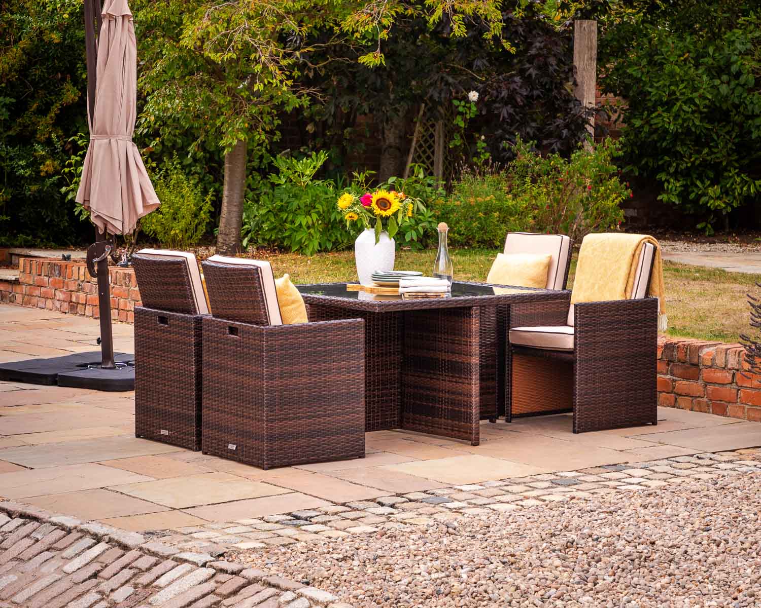 Product photograph of 4 Seater Rattan Garden Cube Dining Set In Brown - Barcelona - Rattan Direct from Rattan Direct