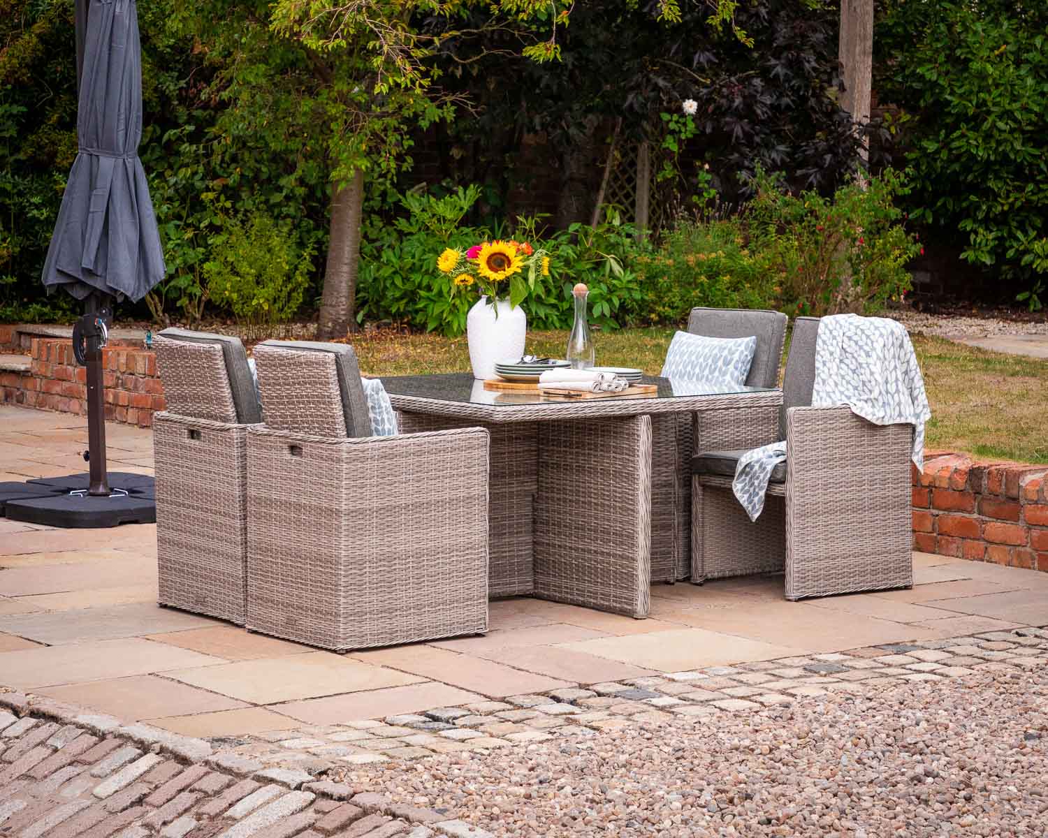 Product photograph of 4 Seater Rattan Garden Cube Dining Set In Grey - Barcelona - Rattan Direct from Rattan Direct