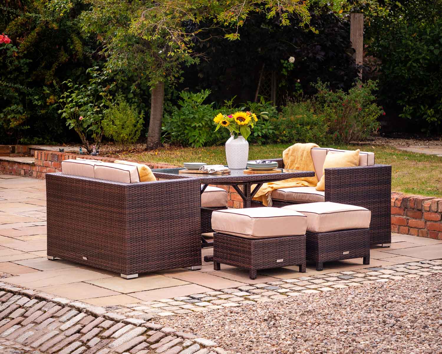 Product photograph of Rattan Garden Sofa Cube Dining Set In Brown - Barcelona - Rattan Direct from Rattan Direct