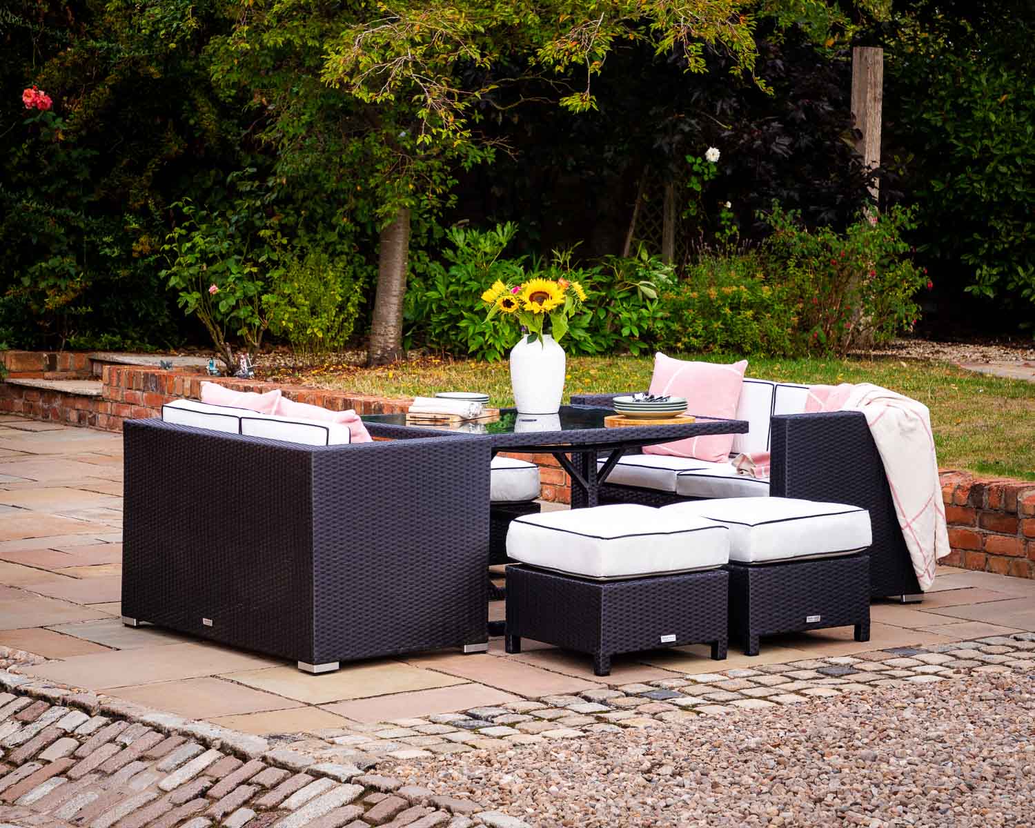 Product photograph of Rattan Garden Sofa Cube Dining Set In Black White - Barcelona - Rattan Direct from Rattan Direct