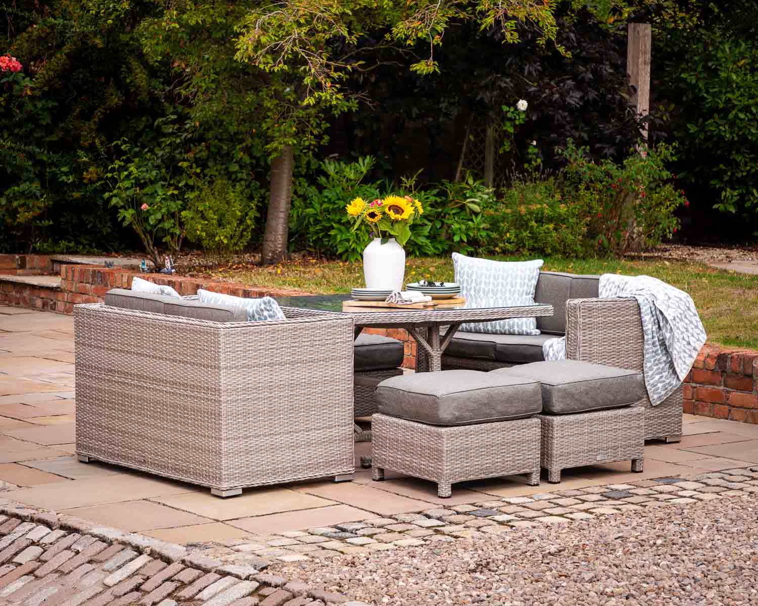 Product photograph of Rattan Garden Sofa Cube Dining Set In Grey - Barcelona - Rattan Direct from Rattan Direct