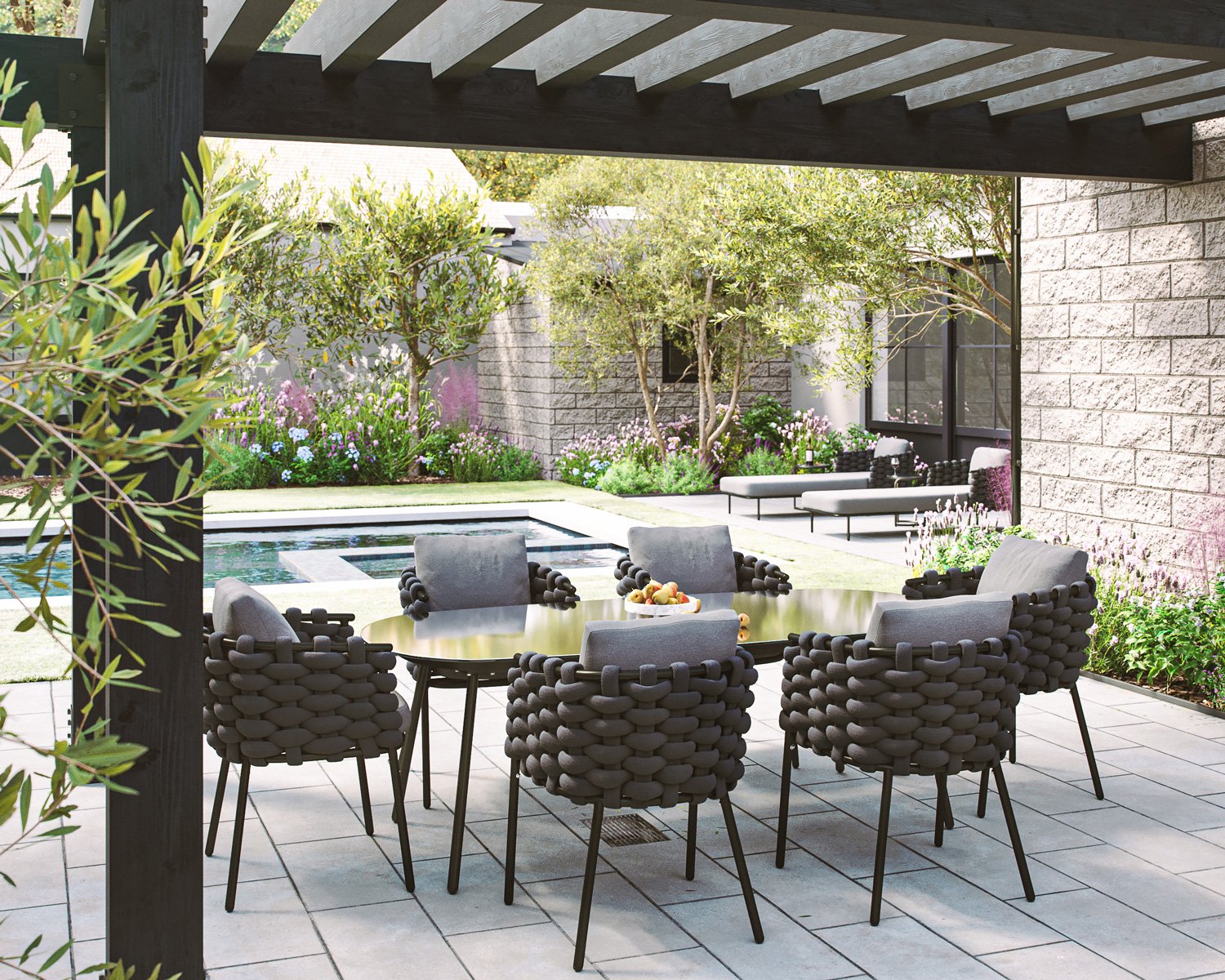 Product photograph of Rope Weave 6 Seater Garden Dining Set In Grey - Selene - Rattan Direct from Rattan Direct