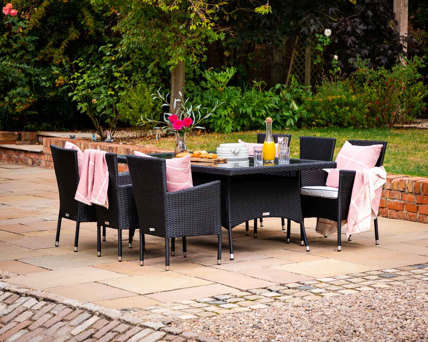 Product photograph of 6 Seat Rattan Garden Dining Set With Rectangular Dining Table In Black White - Cambridge - Rattan Direct from Rattan Direct
