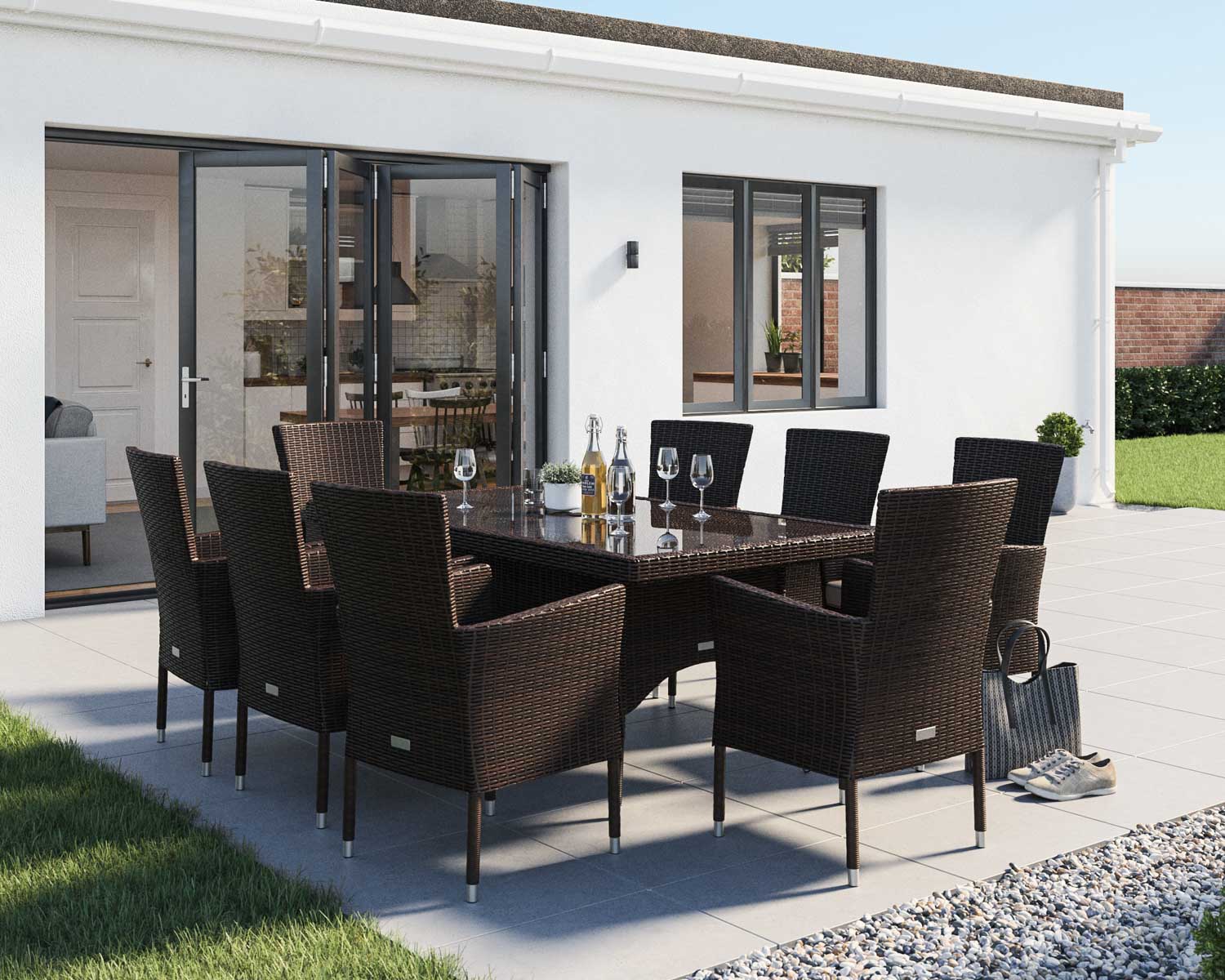 Product photograph of 8 Seat Rattan Garden Dining Set With Rectangular Dining Table In Brown - Cambridge - Rattan Direct from Rattan Direct