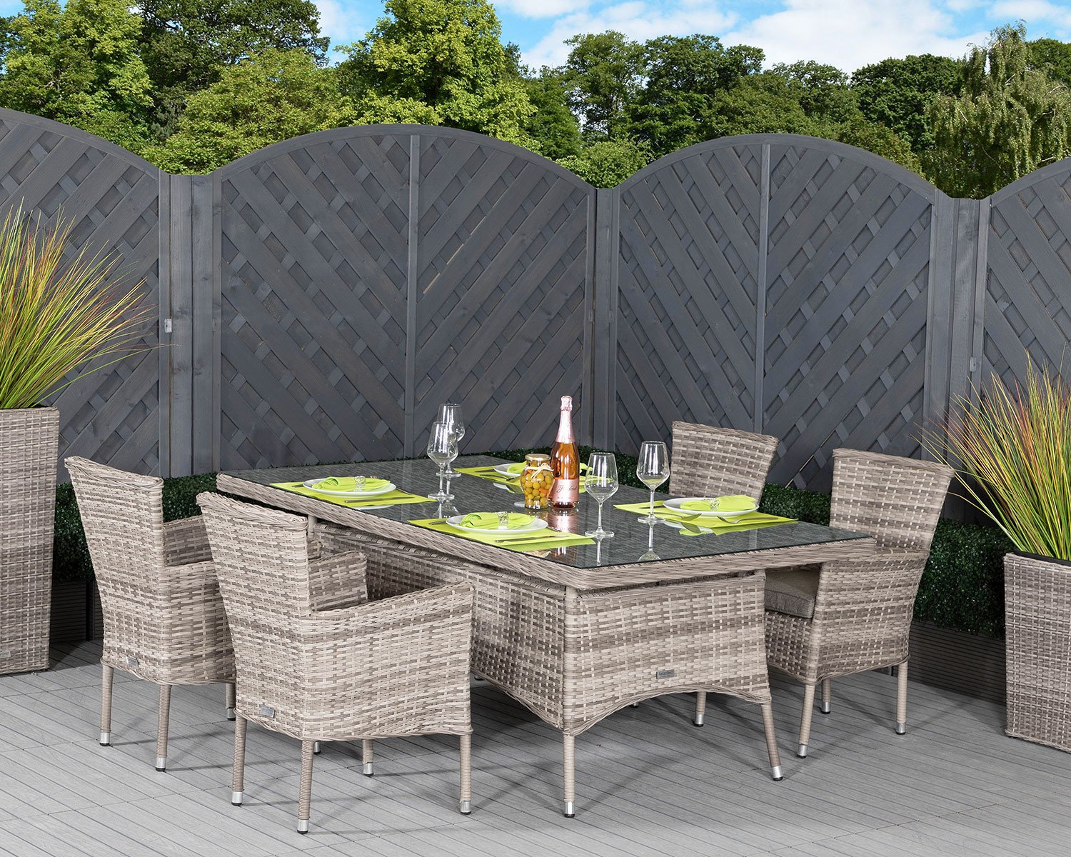 Product photograph of 4 Seat Rattan Garden Dining Set With Large Rectangular Dining Table In Grey - Cambridge - Rattan Direct from Rattan Direct