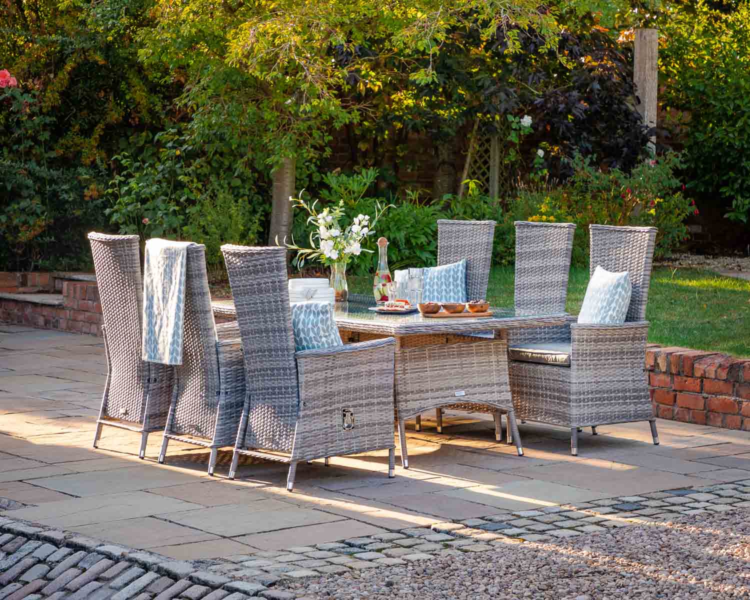 Product photograph of 6 Seat Rattan Garden Dining Set With Large Rectangular Table In Grey With - Cambridge - Rattan Direct from Rattan Direct