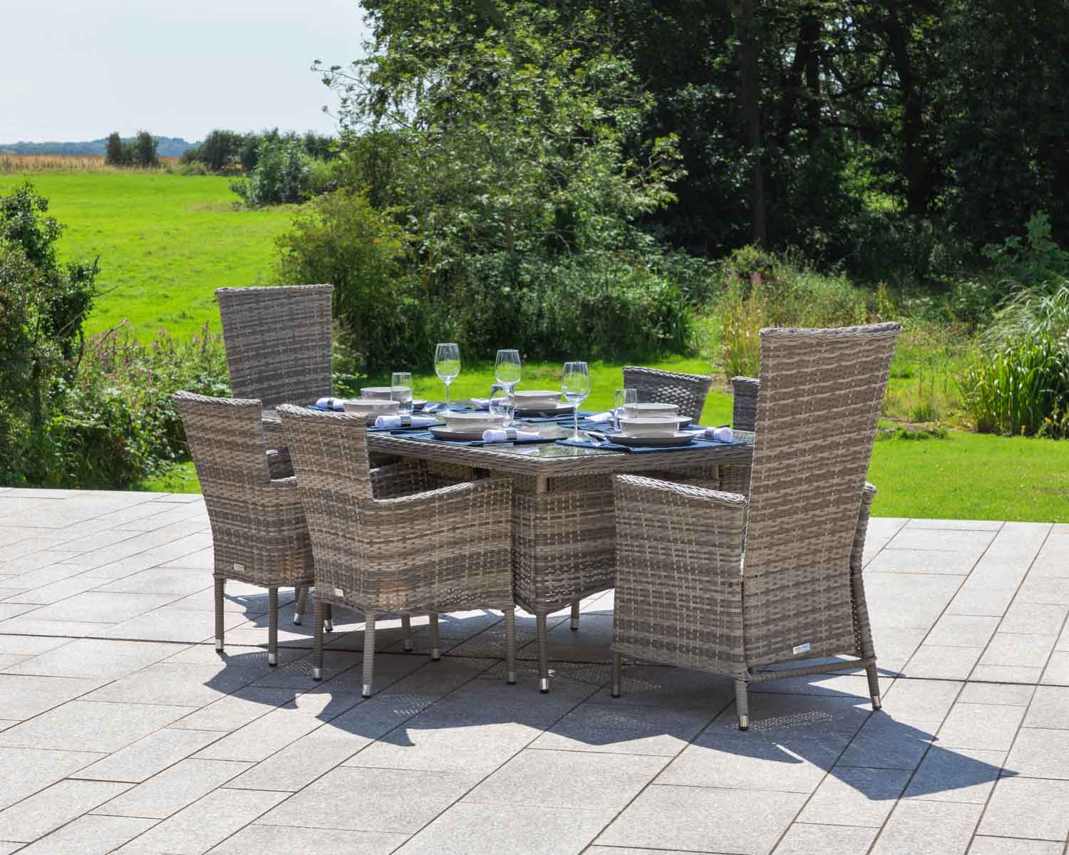 Product photograph of Rectangular Rattan Garden Dining Table Set With 6 Chairs In Grey - Cambridge - Rattan Direct from Rattan Direct