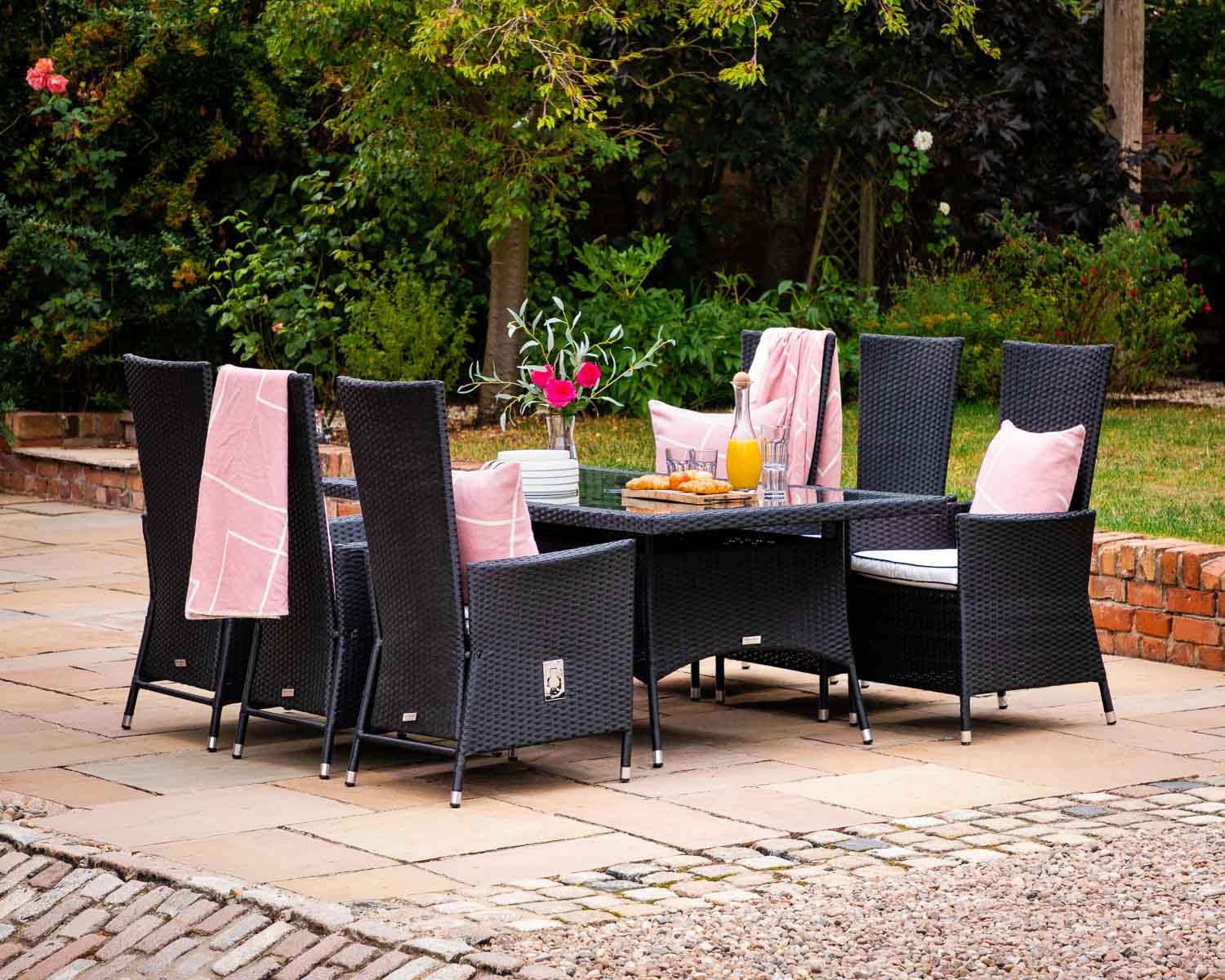 Product photograph of Rectangular Rattan Garden Dining Table Set 6 Chairs In Black White - Cambridge - Rattan Direct from Rattan Direct