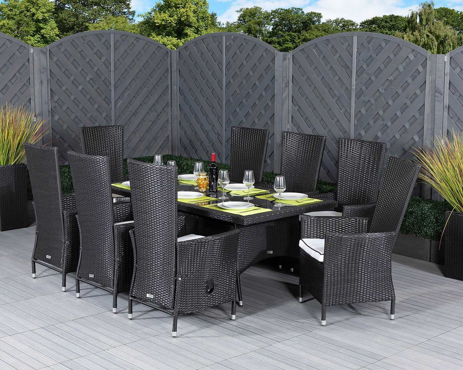 Product photograph of 8 Seat Rattan Garden Dining Set With Rectangular Dining Table In Black White - Cambridge - Rattan Direct from Rattan Direct