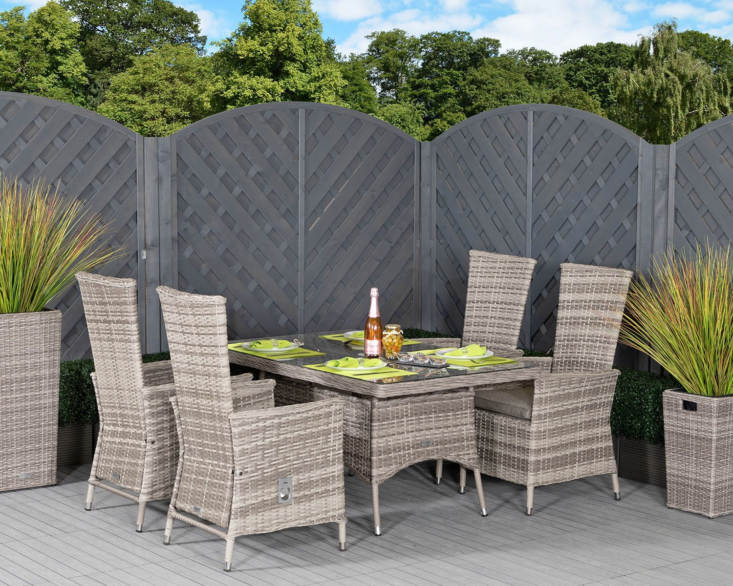 Product photograph of 4 Reclining Chairs Small Rectangular Rattan Garden Dining Table Set In Grey - Cambridge - Rattan Direct from Rattan Direct