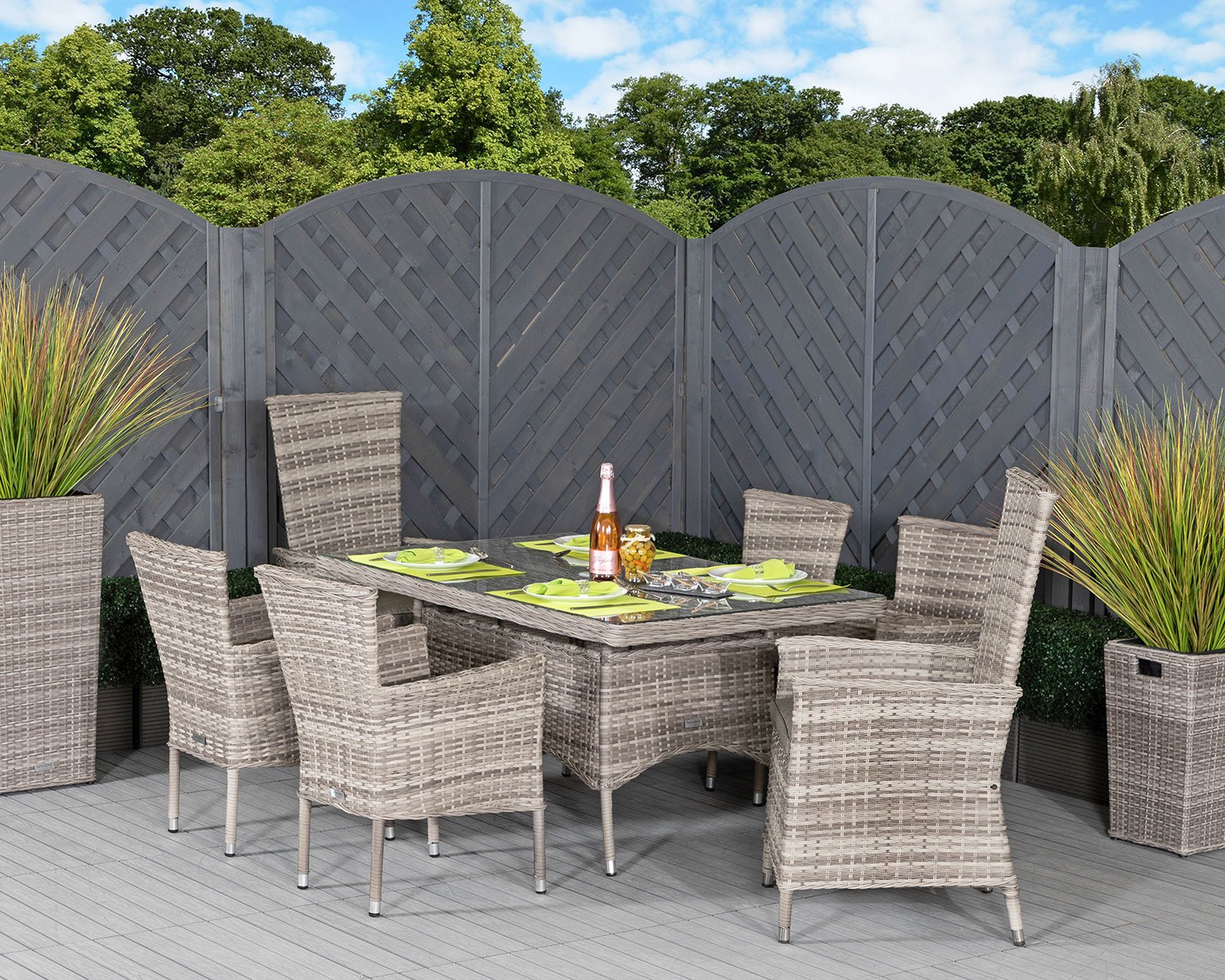 Product photograph of Cambridge 2 Reclining 4 Non-reclining Rattan Garden Chairs Small Rectangular Dining Table Set In Grey - Cambridge - Rattan Direct from Rattan Direct