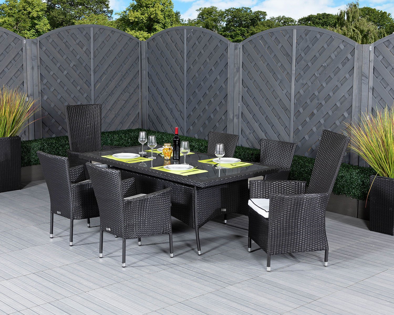 Product photograph of Rattan Garden Dining Set With Reclining Chairs In Black White - Cambridge - Rattan Direct from Rattan Direct