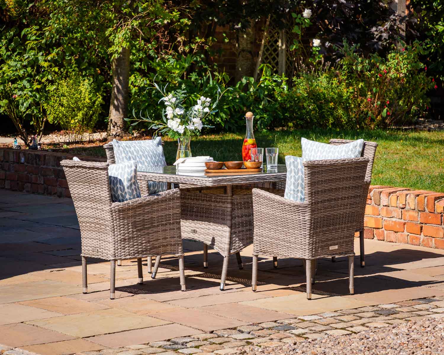 Product photograph of 4 Seat Rattan Garden Dining Set With Square Dining Table In Grey - Cambridge - Rattan Direct from Rattan Direct