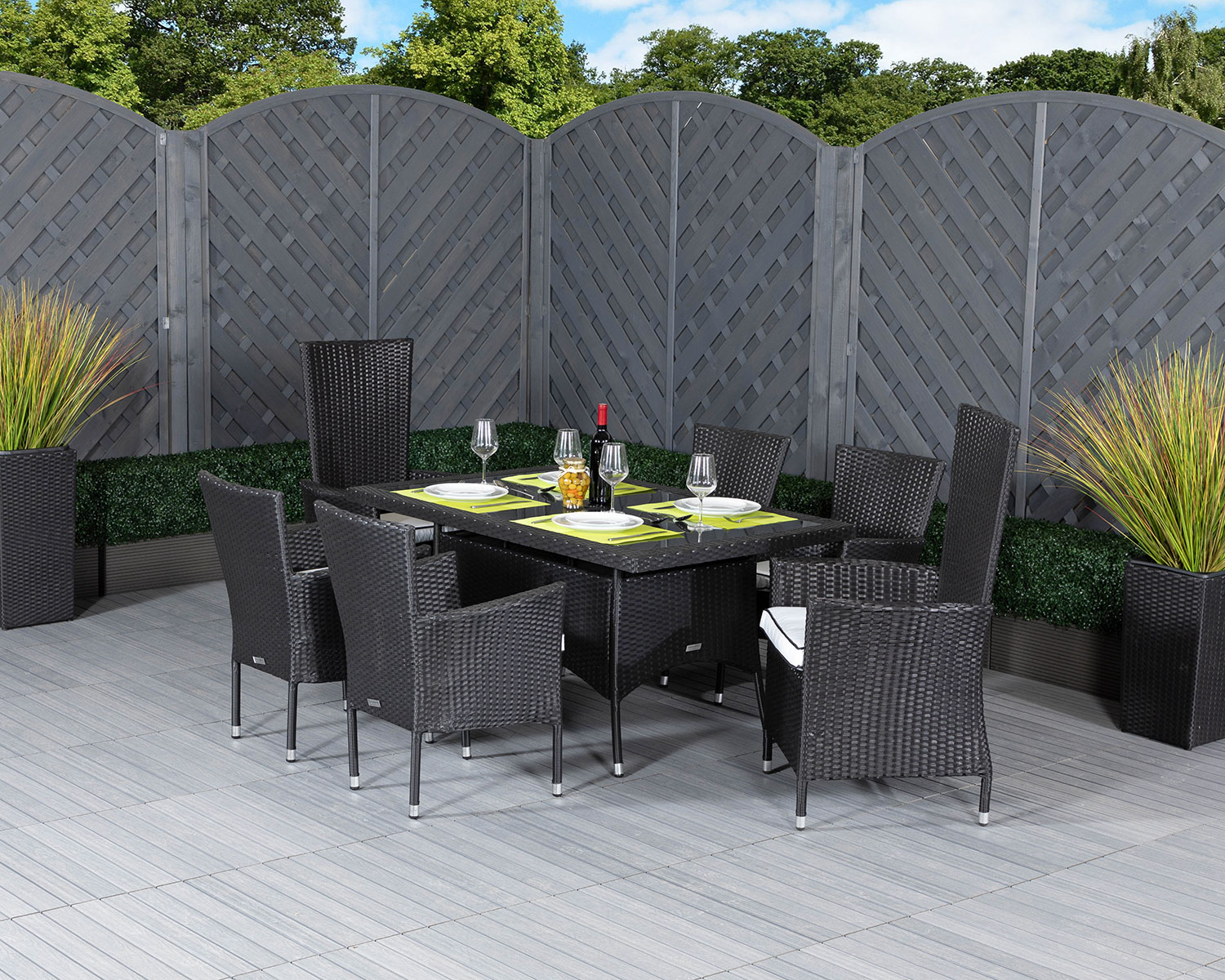 Product photograph of Rectangular Rattan Garden Dining Table Set With 6 Chairs In Black White - Cambridge - Rattan Direct from Rattan Direct