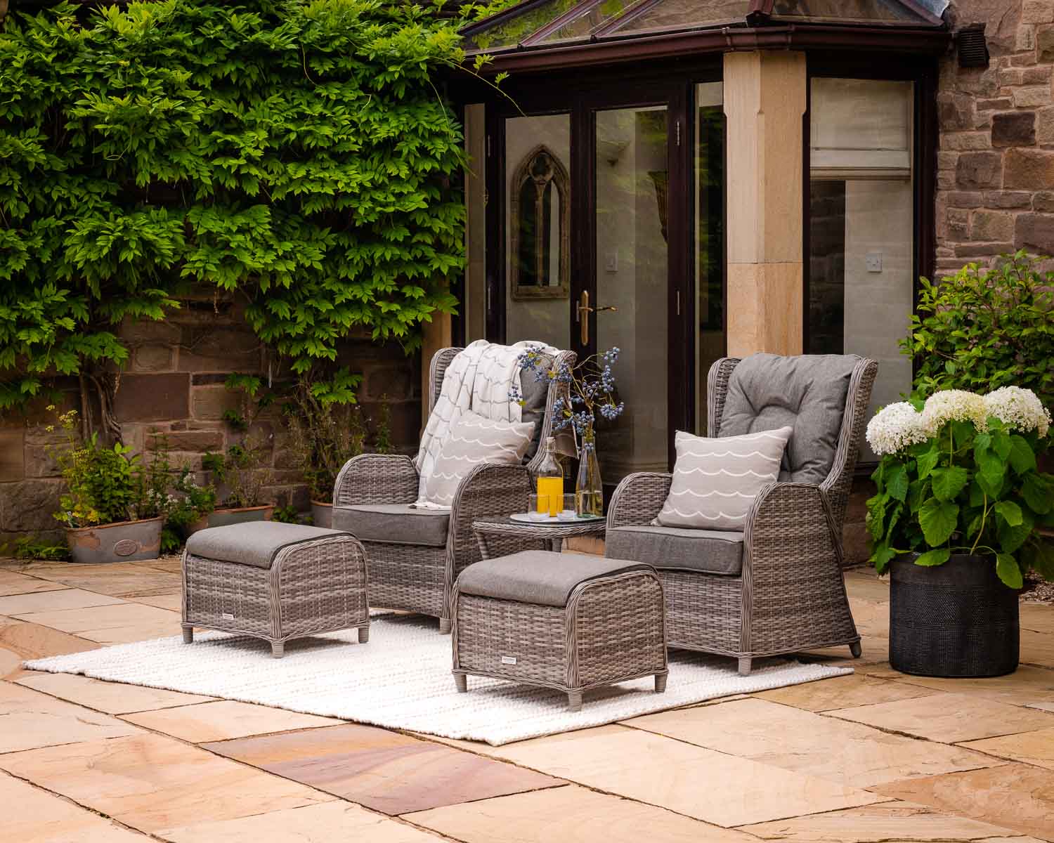 Product photograph of Reclining Rattan Garden Patio Set In Grey - Fiji - Rattan Direct from Rattan Direct