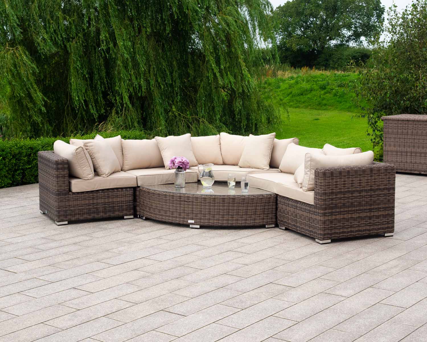 Rattan Garden Corner Sofa Set in Truffle Brown & Champagne - 6 Piece Angled - Florida - Rattan Direct