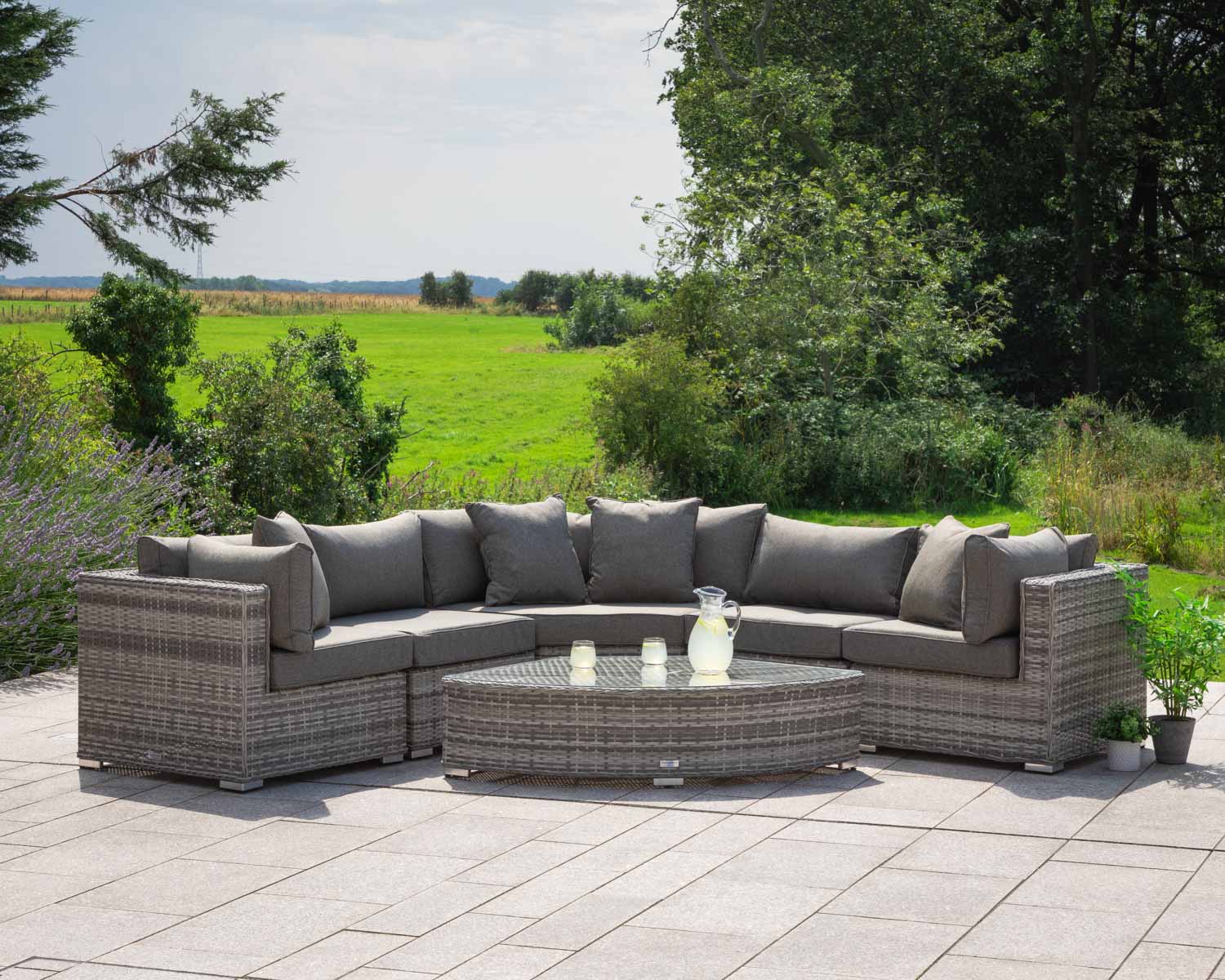 Product photograph of Rattan Garden Corner Sofa Set In Grey - 6 Piece Angled Set - Florida - Rattan Direct from Rattan Direct
