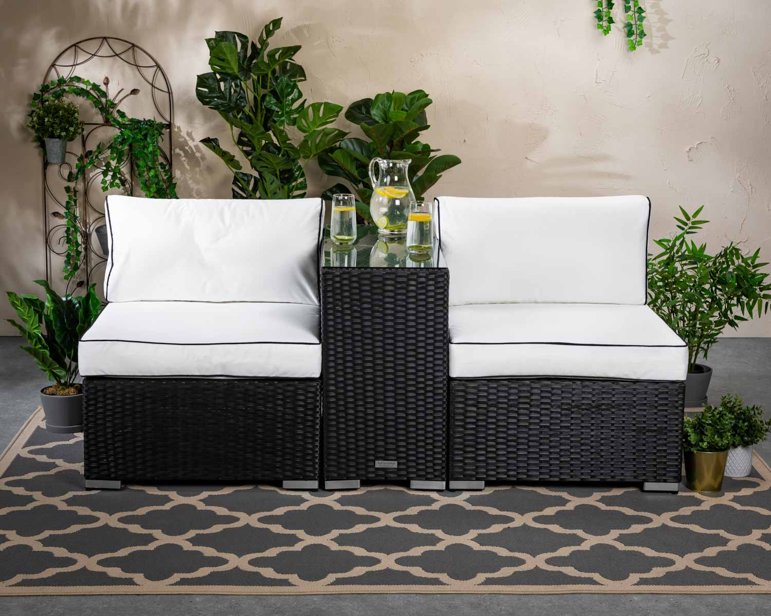 Product photograph of Rattan Garden High Armed 2 Seat Bistro Set In Black White - Florida - Rattan Direct from Rattan Direct