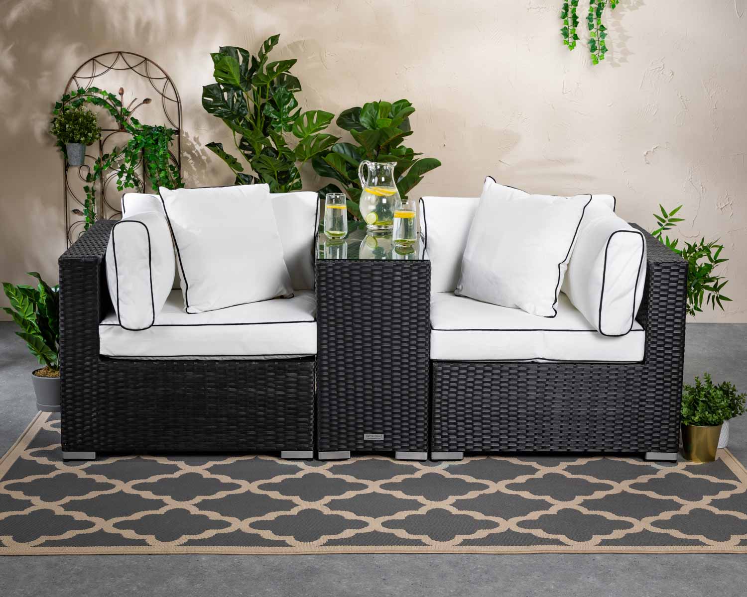 Florida Rattan Armed High Bistro Set In Black White Rattan Direct