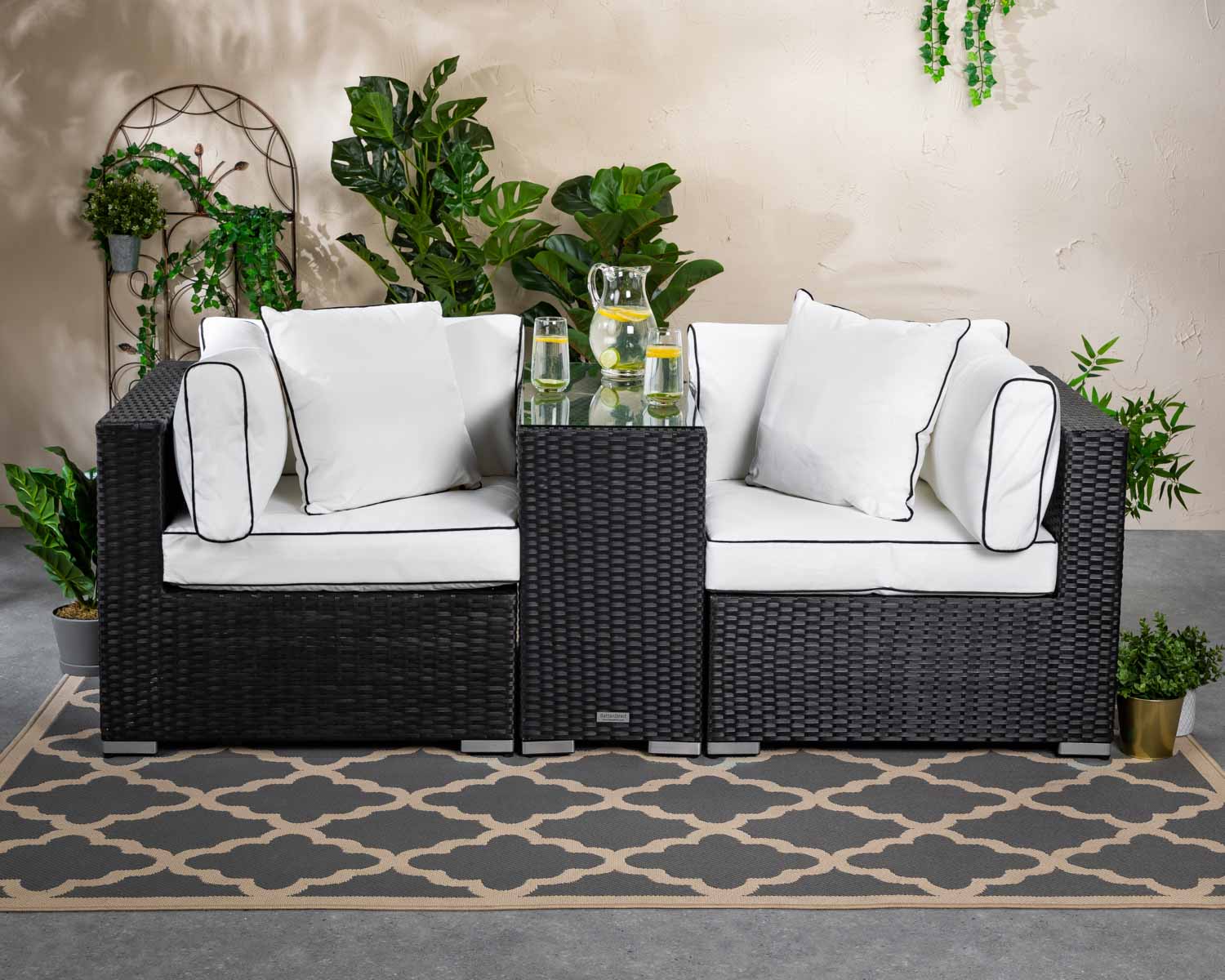 Product photograph of Florida Rattan Garden Armed High Bistro Set In Black White - Rattan Direct from Rattan Direct