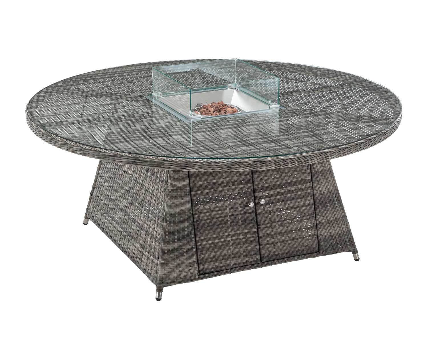 Product photograph of Large Circular Dining Table With Fire Pit In Grey - Rattan Direct from Rattan Direct