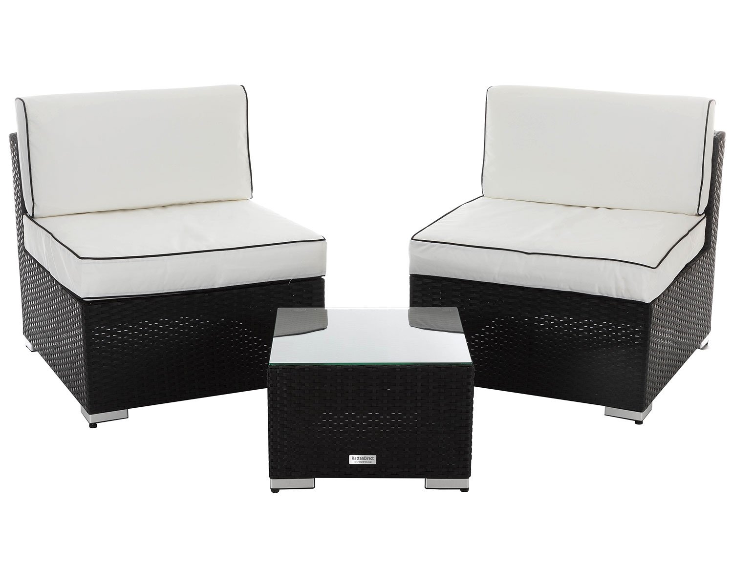 Product photograph of Rattan Garden 2 Seater Bistro Set - Black White - Florida - Rattan Direct from Rattan Direct