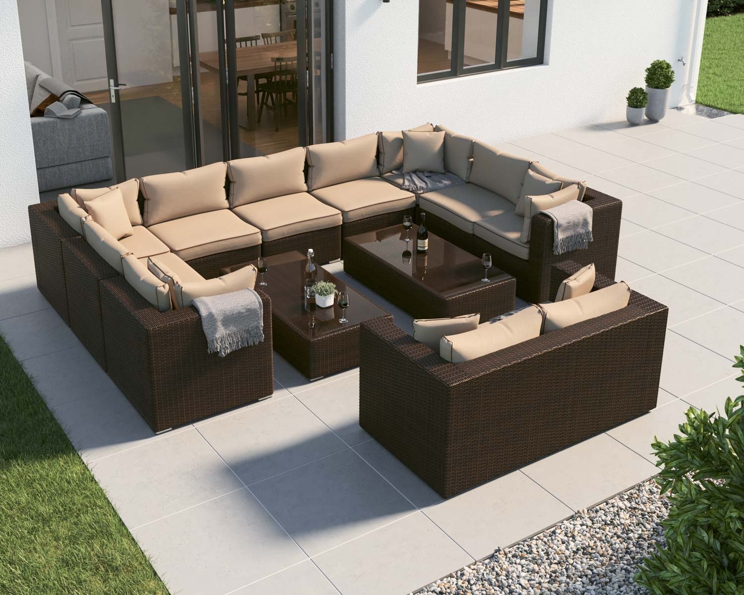 Product photograph of 12 Piece Rattan Garden Corner Sofa Set In Brown - Geneva - Rattan Direct from Rattan Direct