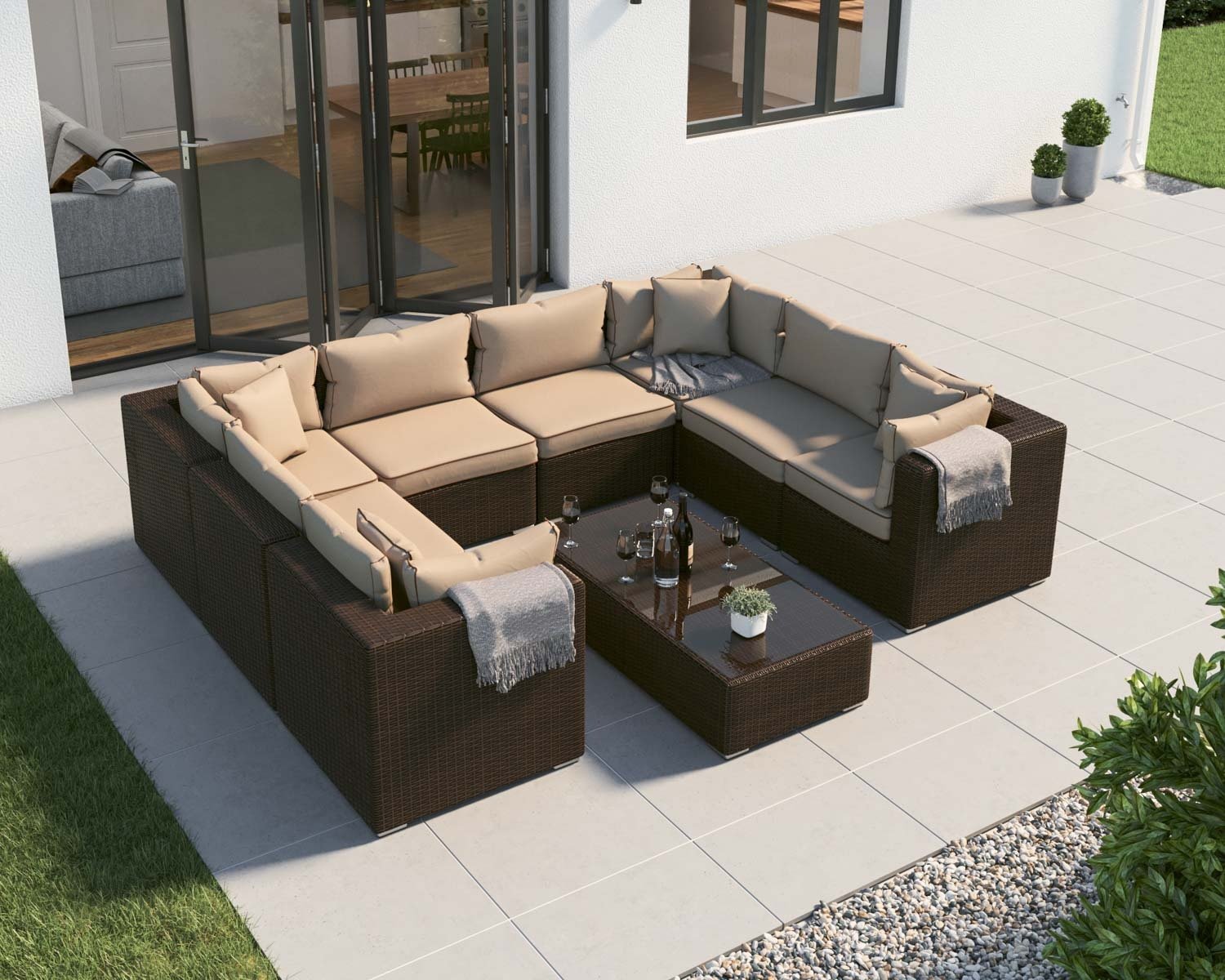 Product photograph of Rattan Garden Corner Sofa Set With Coffee Table In Brown - Geneva - Rattan Direct from Rattan Direct
