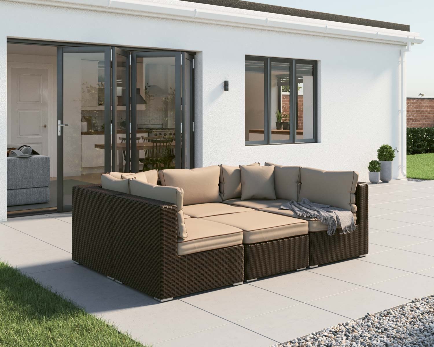 Product photograph of Rattan Garden Day Bed Sofa Set In Brown - Geneva - Rattan Direct from Rattan Direct