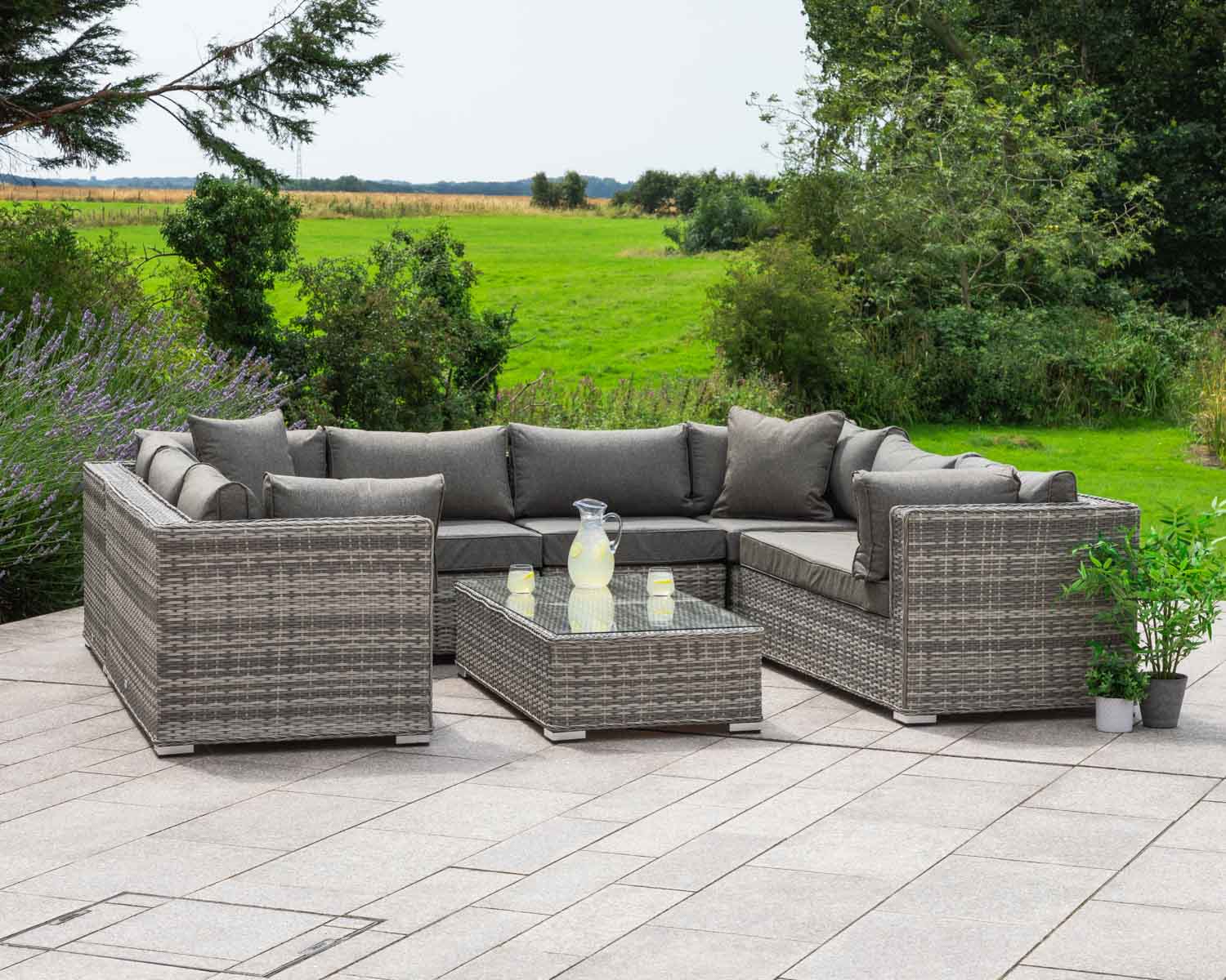 Product photograph of Rattan Garden Corner Sofa Set In Grey - 7 Piece - Geneva - Rattan Direct from Rattan Direct